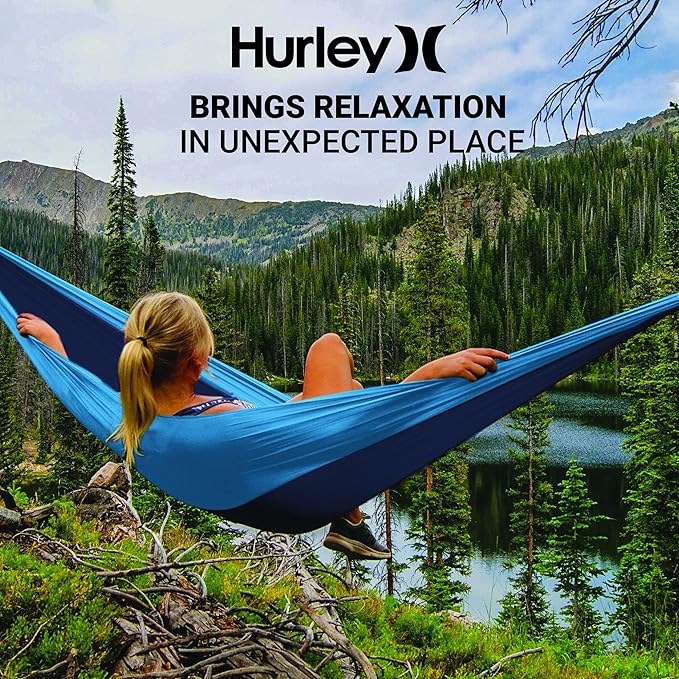Hurley Uno Camping Hammock - 1 Person Portable Hammock for Camping, Heavy Duty Hammock, Parachute Nylon Fabric - Camping Accessories & Gear for Outdoor Activities - Holds Up to 400lbs, Mix, 108 x 54