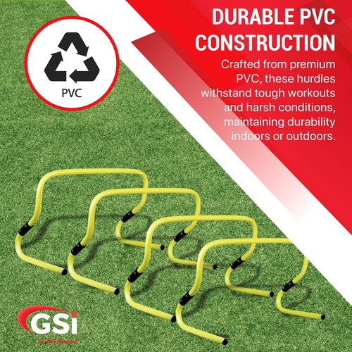 GSi Dual Height Agility Hurdle Pack of 6 – Adjustable 6" & 12" Training Hurdles for Sports, Fitness, and Agility Drills – Durable PVC Yellow Speed Hurdles for Soccer, Track, and Football Training