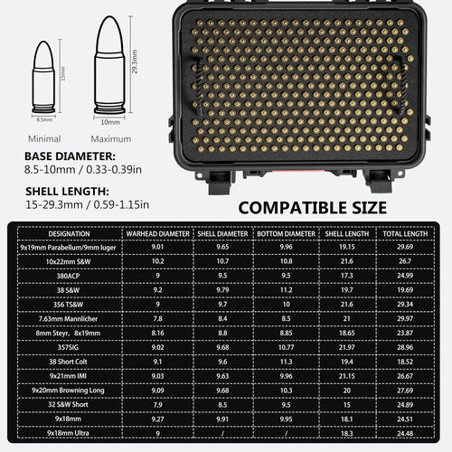 Kinghardcase 600-700 Round 9mm Ammo Storage Case - Travel Safe/Mil Spec/Waterproof Ammo Box Fits 9x19mm Parabellum/9mm Luger, 380ACP, 38 S&W, 356 TS&W,7.63mm Mannlicher,8mm Steyr,.357SIG
