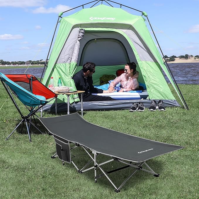 KingCamp Folding Camping Cot for Adults,Portable Sturdy Sleeping Cot with Carry Bag Outdoor Lightweight Camping Bed Support 264 lbs,Large Outdoor Foldable Travel Cots for Camping Beach Home Nap