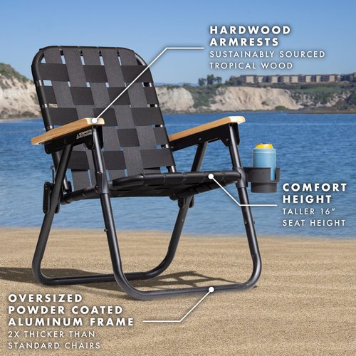 GoSports Outdoors WOVN Beach Backpack Chair - Premium Folding Camping Chair - 9 Styles Available - Black