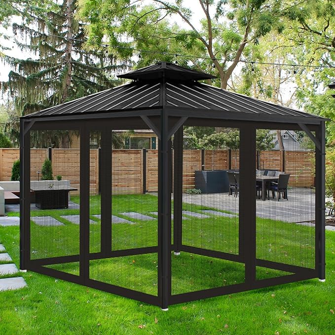 Gazebo Universal Replacement Mosquito Netting, 10' x 12' Outdoor Mesh Netting Screen 4-Panel Sidewall with Zipper for Patio Canopy Garden Porch Pergolas and Backyard, Black(Mosquito Net Only)