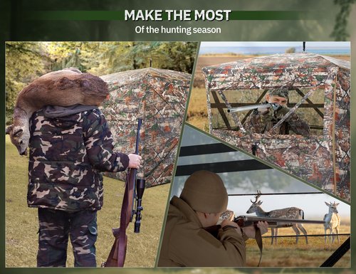 Vibemo Hunting Blind 270° See Through Ground Blind, 2-3 Person Pop-up Portable Deer Blind with Carring Bag,D Shaped and Full Open Door, Camouflage Hunting Tent for Deer & Turkey Hunting