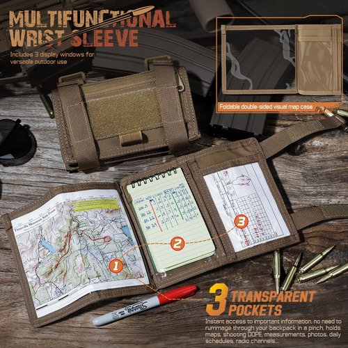 LIVANS Map Case Tactical Arm Sleeve QB Wristband Map Pouch Tactical Armband Sleeve Military Arm Wrist Pouch Document DOPE Card Holder for Shooting Rescue Field Measurement, Include Flag Patch