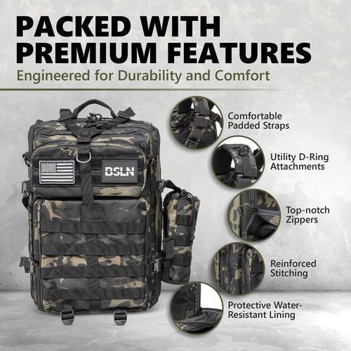 Large 45L Tactical Backpack for Men, Military Backpacks for Women, Bug out Bag Army 3 Days Assault Pack Rucksack with Molle System