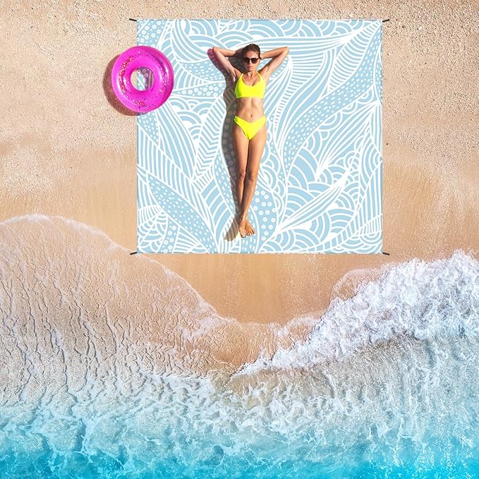 Beach Blanket Waterproof Sandproof Beach Mat 79โx 83โ for 1-4 Adults Quick Drying Durable Outdoor Picnic Mat for Beach Festival Travel Picnic Camping Hiking (LBL-Ripple, 120"ร108"(8 Person))