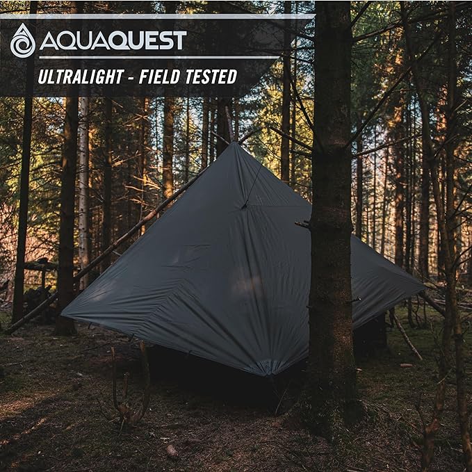 AquaQuest Guide Camping Tarp - Ultralight Tent Cover or Rain Fly - Waterproof Camping Gear Must Haves for Hiking, Hammock, Bivy & Survival, 10 x 7 ft, Olive Drab Kit