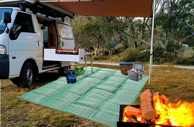 BalajeesUSA Outdoor Rug - 9x18 Green, rv Awning mat Reversible Recycled Plastic Straw mat Outdoor Patio Rugs Clearance Waterproof Large RV Camper Mats 7230