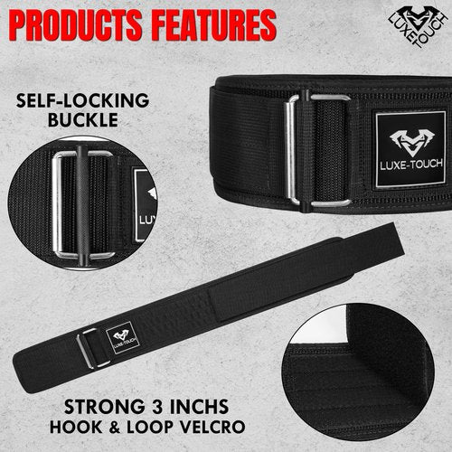 LUXE-TOUCH 4 Inches Nylon Weightlifting Belt with Quick-Release Buckle, Belt for Cross Working out, Bodybuilding, Power Lifting. Deadlift Training Belt, Adjustable Weight Lifting Spine Support (Black, Large (36" -40"))