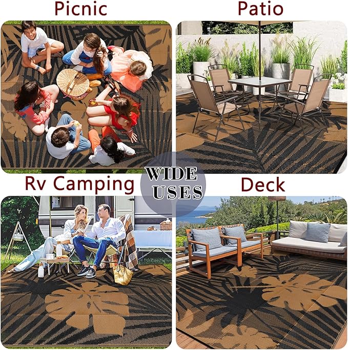 Homcomoda Outdoor Rugs 8’x10’ Waterproof Reversible Patio Rugs Outdoor Clearance Lightweight Outdoor Rugs Portable RV Camping Mats for Tents Deck Porch BBQ Beach Backyard