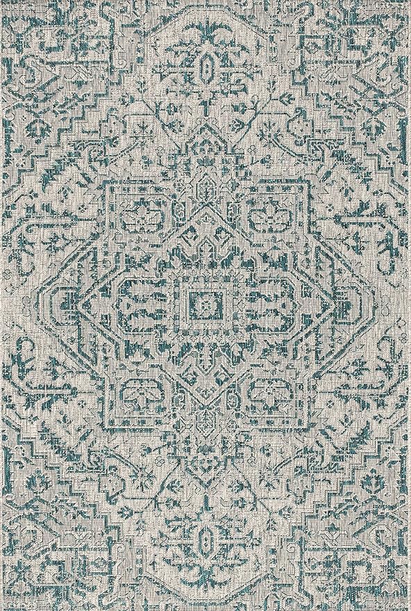 JONATHAN Y SMB105C-6 Estrella Bohemian Medallion Textured Weave Teal/Gray 6 ft. x 9 ft. Indoor/Outdoor Area Rug, Pet Friendly, Non-Shedding, Stain Resistant, Easy-Cleaning for Backyard, Patio, Porch