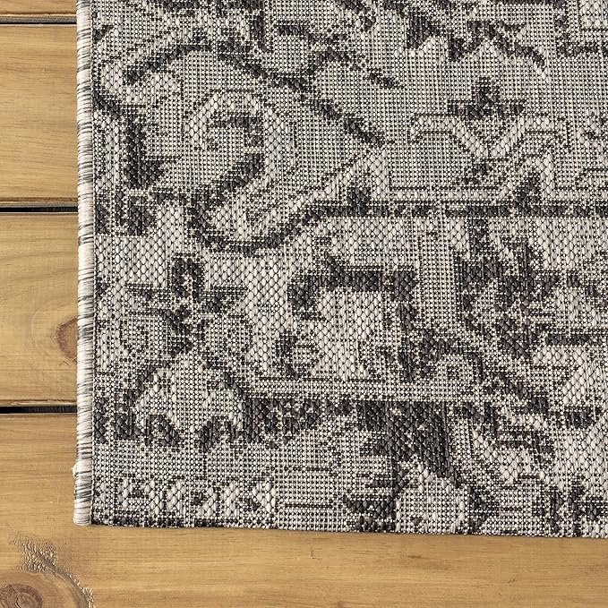 JONATHAN Y SMB105D-9 Estrella Bohemian Medallion Textured Weave Indoor Outdoor Area-Rug Coastal Bohemian Rustic Glam Easy-Cleaning Bedroom Kitchen Backyard Patio Non Shedding, 9 X 12, Black/Gray