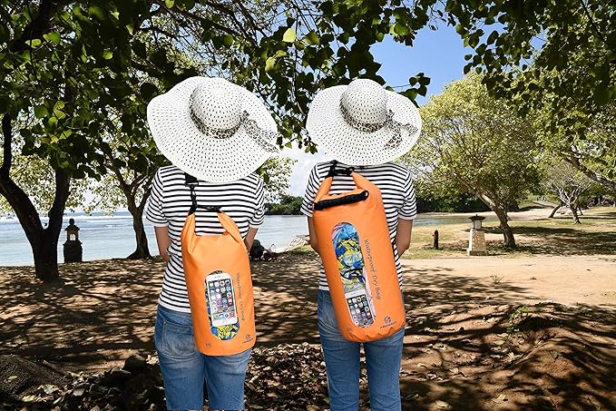 Waterproof Dry Bags Set of 3 Dry Bag with 2 Zip Lock Seals & Detachable Shoulder Strap, Waist Pouch & Phone Case - Can Be Submerged Into Water - for Swimming (Orange(Window), 10L)
