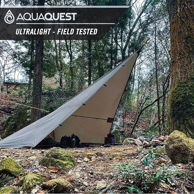 AquaQuest Guide Camping Tarp - Ultralight Tent Cover or Rain Fly - Waterproof Camping Gear Must Haves for Hiking, Hammock, Bivy & Survival, 15 x 15 ft, Stealth Gray