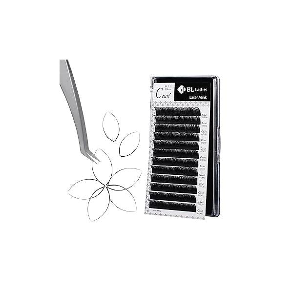 "BL BL Laser Mink Classic Synthetic Lashes, 0.15 Thickness, C Curl 12mm, Natural Semi Permanent Eyelashes, Longer-lasting Eyelash Extension Supplies"