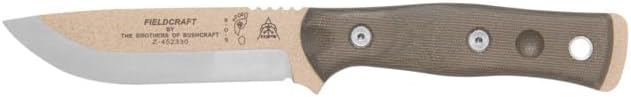 Tops Knives Fieldcraft by Brothers of Bushcraft Full Tage Fixed Blade- Coyote Tan Coating Finish- Coyote Tan Kydex Sheath w/Rotating Spring Steel (Green Canvas Micarta Handle)