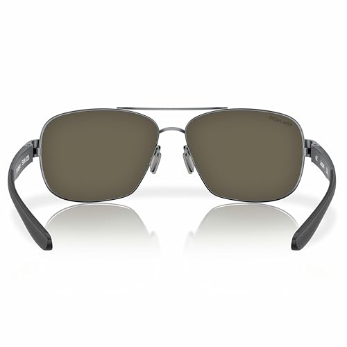 Fin-Nor Men's Rectangular Sunglasses, Blue/Grey Glass Lens-Satin Gunmetal/Frosted Matte Gray Frame, L