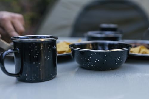 Stansport Deluxe 24-Piece Enamel Tableware Set - Black