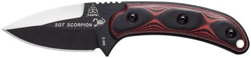 Tops Knives SGT. Scorpion Full Tang Fixed Blade- Black Kydex Sheath w/Rotating Spring Steel Sheath Clip (Red/Black G10 Handle)