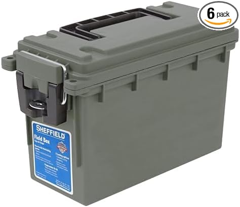 Sheffield 12626 Ammo Storage Box, .30 Cal, Water Resistant, Lockable, Made in USA, Green (Pack of 6)
