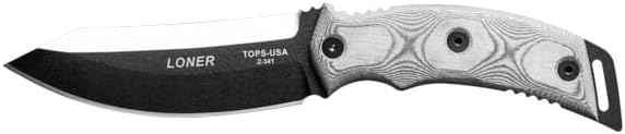 Tops Knives Loner Full Tang Fixed Blade- Black kydex Sheath w/Rotating Spring Steel clip (Black Linen Micarta)