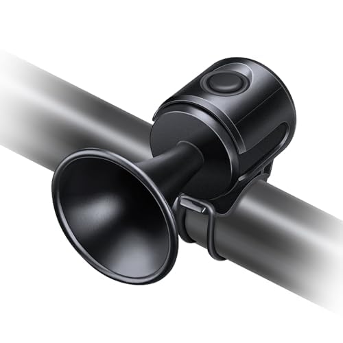 EQIIO Electric Bike Horn, 120db Loud Bicycle Horn for Handlebars, Bike Bell with 3V Button Battery Operated, Bike Horn for Adults Kids Bike, Scooter, Ebike, IPX4 Waterproof & Easy Installation