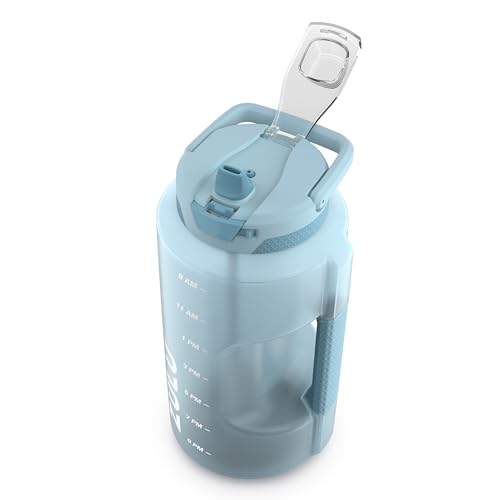 Zulu Goals Gallon 128oz Large Water Bottle Jug with Time Marker & Handle for All Day Hydration | Silicone Soft Straw with Locking Leak-Proof Lid | For Gym, Camping, Workout, and Outdoors | Dusty Blue