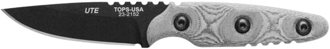 Tops Knives TPUTE02: Ute-Utility Tool Edged Fixed Blade- Black Kydex Sheath with Black Rotating Spring Steel Clip