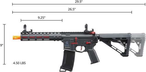 Lancer Tactical Gen 3 Programmable Trigger Archon MLOCK 9" Lightweight Durable Polymer M4 Airsoft MLOK AEG w/Lipo Battery & Charger (ETU & MOSFET Included) (Black & Red)