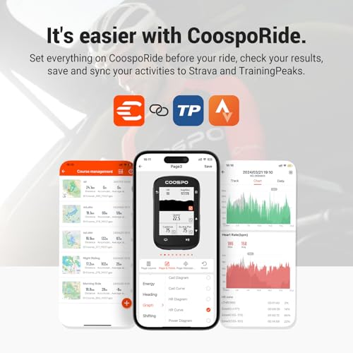 COOSPO CS500 Bike Computer Wireless, 2.6 Inch LCD GPS Cycling Computer with Route Navigation, Bluetooth5.0 ANT GPS Bicycle Speedometer with Auto-Backlight, Support Bike Radar & 45H Battery Life
