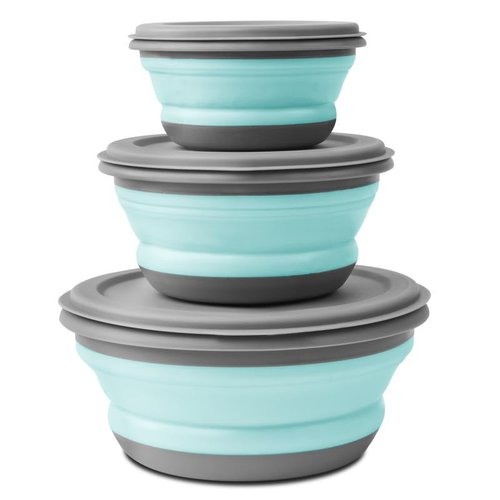 flintronic 3Pcs Collapsible Camping Bowl Sets, Portable Silicone Bowl with Lid, Folding Bowl, Portable Salad Bowl, Folding Lunch Box for Camping, Hiking, Kitchen, Green