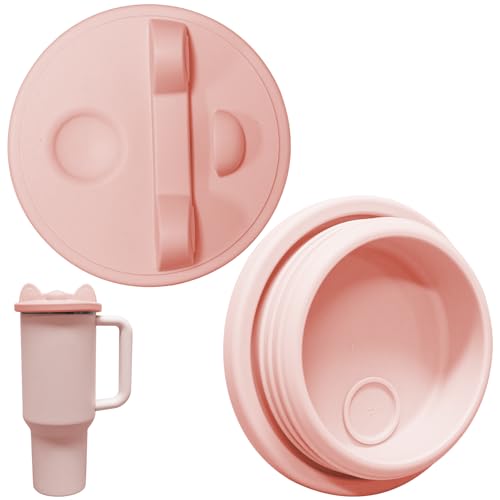 SEMSOIIO 40 oz 64 oz Stanley Cup Silicone Replacement Lid with Straw Spout, Cell Phone Holder Lid (Pink)