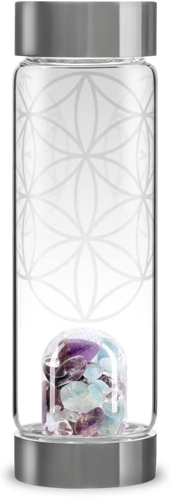 VitaJuwel ViA LUNA | Crystal Water Bottle with Rainbow Moonstone and Clear Quartz for Intuition, Empathy, Femininity