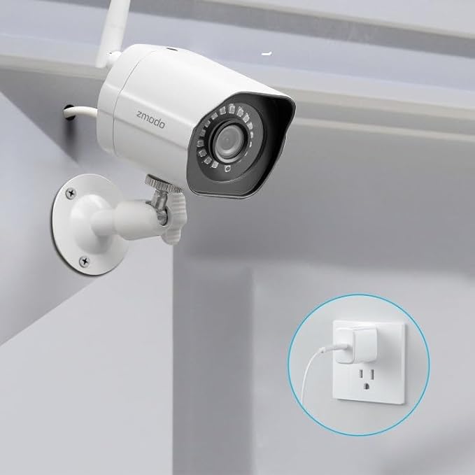 Zmodo 1080p Full HD Outdoor Wireless Security Camera System, Plug-In, Smart Home Indoor Outdoor WiFi IP Camera with Night Vision, Compatible with Alexa