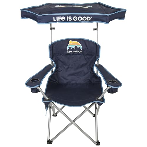 Life is Good Max Shade Chair, Portable Folding Chair with Canopy and Cup Holders for Beach, Sports, Tailgates, Camping, Fishing, Blue