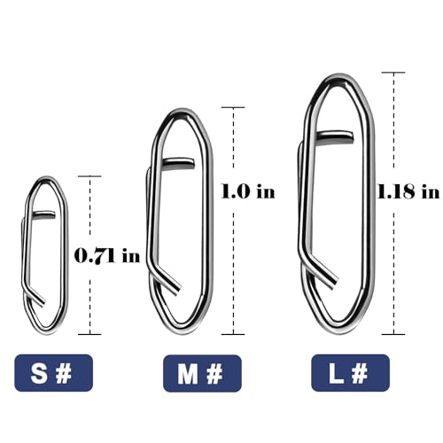 Natufish Power Fishing Clip - Fishing Speed Clips 50Pcs Stainless Steel Quick Change Connector,Link Split Rings Snaps for Lures Saltwater Size S# M# L# (Size S#)