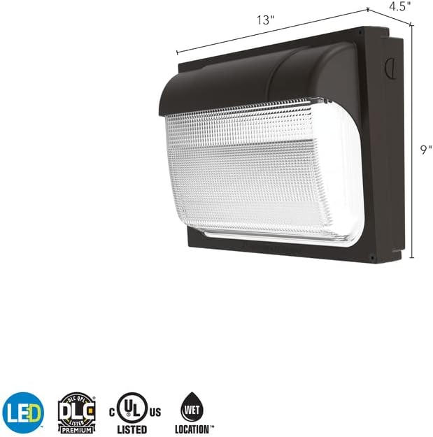 Lithonia Lighting 13" LED Wall Pack Outdoor Light Fixture, Building Wall Light, Adjustable Lumens, 4000K Cool White, MVOLT 120-277V, IP65, Glass Lens, Bronze (TWX2 LED ALO 40K MVOLT DDBTXD)