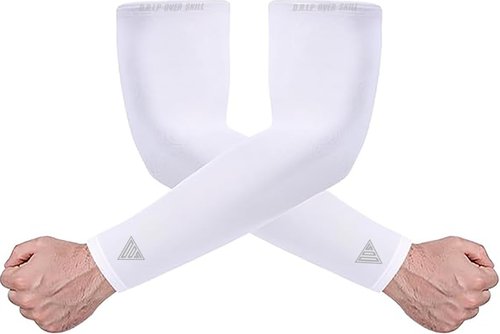D.R.I.P Over Skill Football 2 Pack Compression Arm Sleeves, Reflective Print, Non-Slip, Breathable & Sweat Wicking, Football Drip Accessories, Thick Poly Blend, White Youth L/XL, 2 Pack