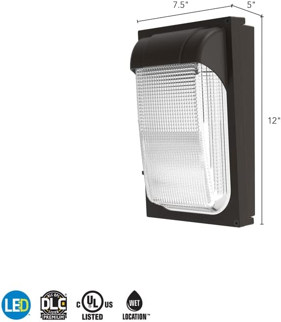 Lithonia Lighting 7.5" Mini LED Wall Pack Outdoor Light Fixture, Building Wall Light, Dusk to Dawn Sensor, 4000K Cool White, MVOLT 120-277V, IP65, Glass Lens, Bronze (TWX1 LED P2 40K MVOLT PE DDBTXD)