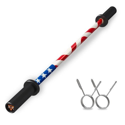 4FT Olympic Barbell Bar, 47Inch Straight Weight Bar with 2 Collars, Solid Olympic Bar with Bearings, 500Lbs Capacity Weightlifting Bar for Home Gym Strength Training, Suitable for 2 Inch Plates, Stars