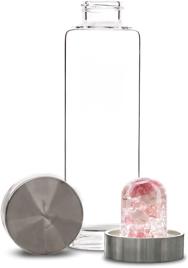 VitaJuwel ViA LUNA | Crystal Water Bottle with Rainbow Moonstone and Clear Quartz for Intuition, Empathy, Femininity