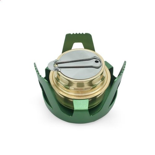 LSOSVSEU Mini Alcohol Stove Alcohol Burner, Lightweight Brass Spirit Burner with Aluminium Stand, Backpacking Stove for Outdoor Camping, Hiking, Backpacking, Picnic (Green)