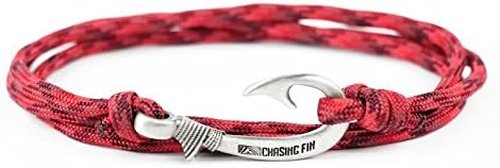 Chasing Fin Fish Hook Pendant Bracelet - Cool 30-Inch Military-Grade 550 Paracord Bracelet & Anklet - Adjustable Size, 100% Nylon Nautical & Fishing Accessory Hook Pendant, Pewter (Red Blend, Pewter)