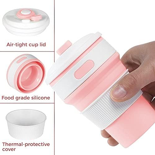 CLTEIN 12Oz Collapsible Cups for Coffee,Pocket Size and Reuseable Travel Mug with Lid,Food-Grade and BPA Free for Kids and Adults (Green)