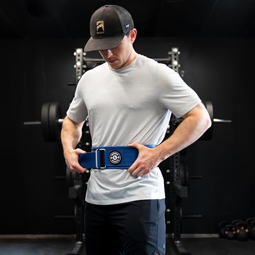 DNDL Self-Locking Weightlifting Belt, 4-Inch, Nylon, Metal Buckle (Blue, Medium)