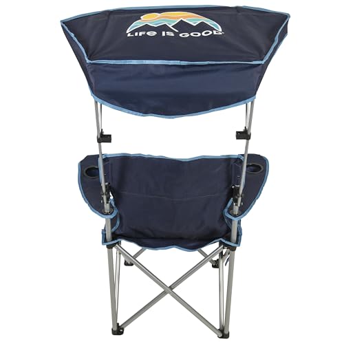 Life is Good Max Shade Chair, Portable Folding Chair with Canopy and Cup Holders for Beach, Sports, Tailgates, Camping, Fishing, Blue