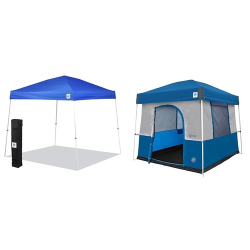 E-Z UP 10' x 10' Canopy, Spike Set, Roller Bag and Camping Cube Tent Converter for Shelter, Royal Blue