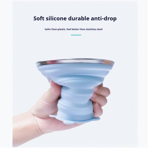 JIALWSJWAN Silicone Collapsible Travel Cup with Lid, 270ml, Blue