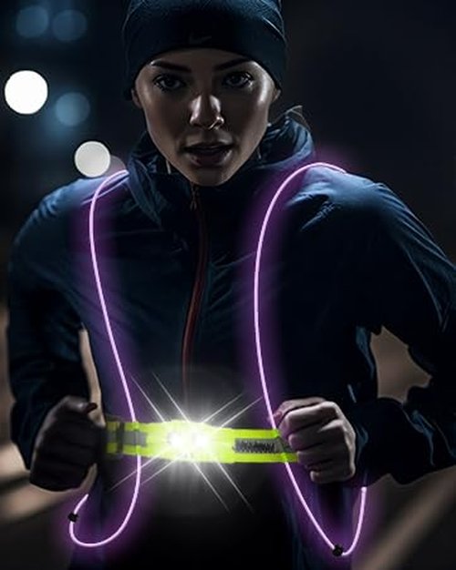 LED Reflective Running Vest for Women and Men, Safety USB Rechargeable Reflective Gear for Night Runners, Bikers, and Walkers (Green)