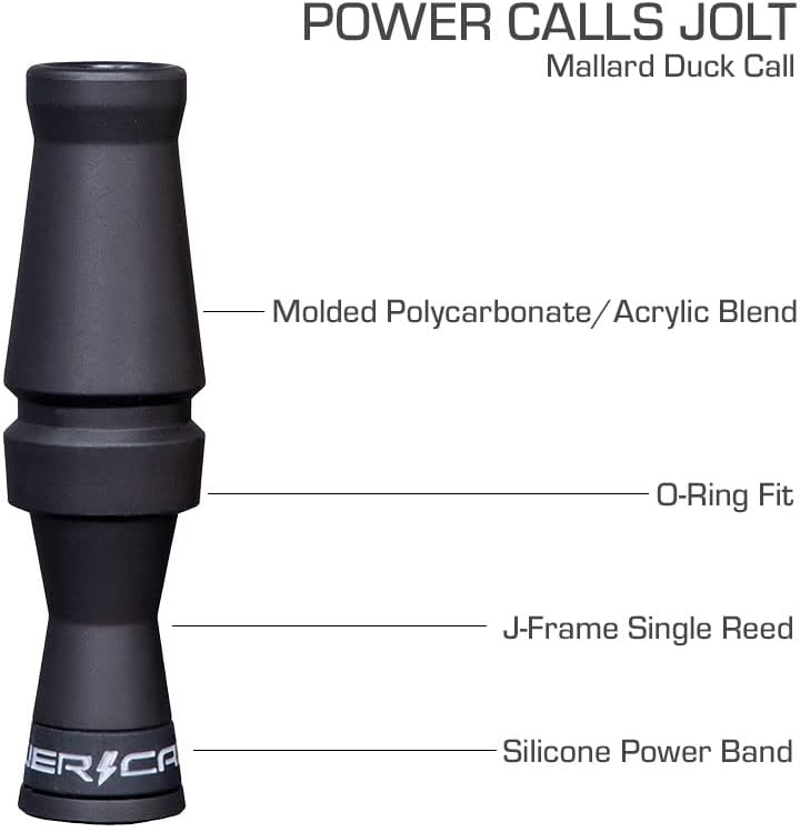Power Calls Mallard Duck Call | Jolt | J-Frame Single Reed Molded Call | Great All Around Call for Competition & Waterfowl Hunting | Stealth Black
